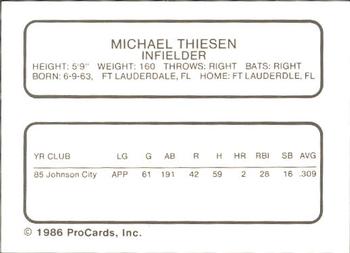 1986 ProCards St. Petersburg Cardinals #29 Mike Thiesen Back