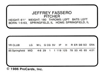 1986 ProCards St. Petersburg Cardinals #8 Jeff Fassero Back
