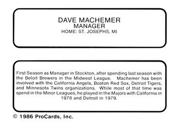 1986 ProCards Stockton Ports #14 Dave Machemer Back