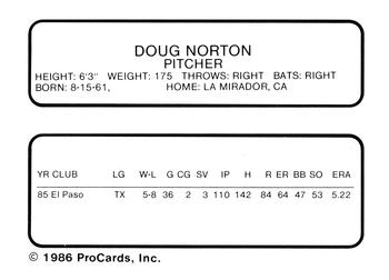 1986 ProCards Stockton Ports #19 Doug Norton Back