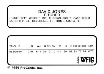 1986 ProCards Sumter Braves #14 David Jones Back
