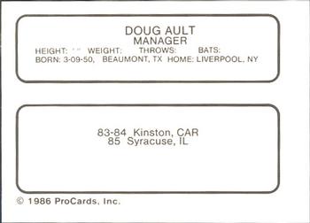 1986 ProCards Syracuse Chiefs #NNO Doug Ault Back