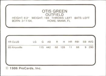 1986 ProCards Syracuse Chiefs #NNO Otis Green Back