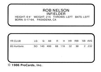 1986 ProCards Tacoma Tigers #15 Rob Nelson Back