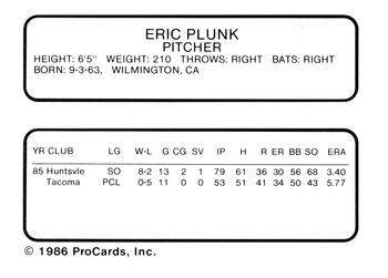 1986 ProCards Tacoma Tigers #16 Eric Plunk Back