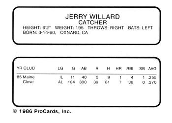 1986 ProCards Tacoma Tigers #24 Jerry Willard Back