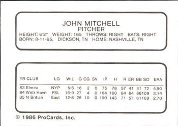 1986 ProCards Tidewater Tides (Mets Logo) #NNO John Mitchell Back