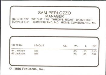 1986 ProCards Tidewater Tides (Mets Logo) #NNO Sam Perlozzo Back