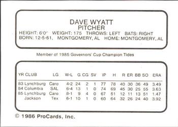 1986 ProCards Tidewater Tides (Mets Logo) #NNO David Wyatt Back