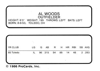 1986 ProCards Toledo Mud Hens #24 Alvis Woods Back