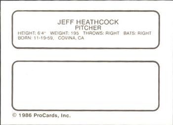 1986 ProCards Tucson Toros #6 Jeff Heathcock Back