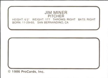 1986 ProCards Tucson Toros #14 Jim Miner Back