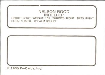 1986 ProCards Tucson Toros #19 Nelson Rood Back