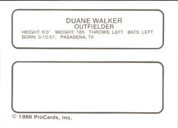 1986 ProCards Tucson Toros #23 Duane Walker Back