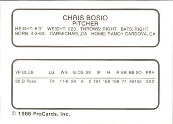 1986 ProCards Vancouver Canadians #4 Chris Bosio Back