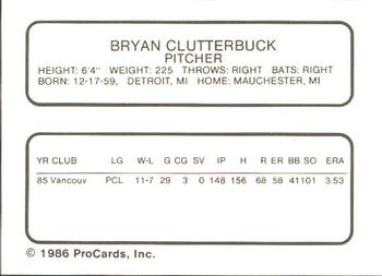 1986 ProCards Vancouver Canadians #7 Bryan Clutterbuck Back