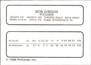 1986 ProCards Vancouver Canadians #12 Bob Gibson Back
