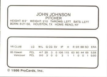1986 ProCards Vancouver Canadians #14 John Johnson Back