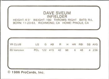 1986 ProCards Vancouver Canadians #25 Dale Sveum Back