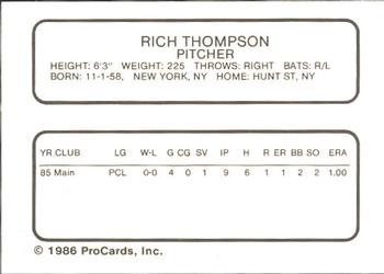 1986 ProCards Vancouver Canadians #26 Rich Thompson Back