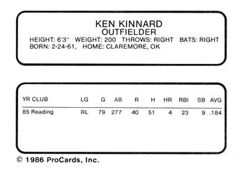 1986 ProCards Ventura Gulls #NNO Ken Kinnard Back
