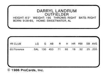 1986 ProCards Ventura Gulls #11 Darryl Landrum Back