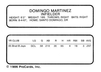 1986 ProCards Ventura Gulls #13 Domingo Martinez Back