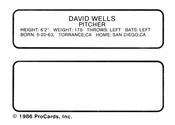 1986 ProCards Ventura Gulls #NNO David Wells Back