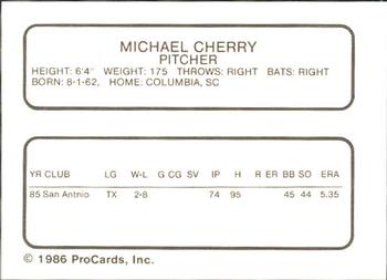 1986 ProCards Vero Beach Dodgers #3 Michael Cherry Back