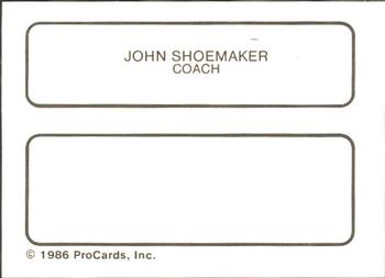 1986 ProCards Vero Beach Dodgers #23 John Shoemaker Back