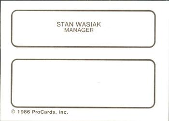1986 ProCards Vero Beach Dodgers #27 Stan Wasiak Back