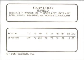 1986 ProCards Visalia Oaks #4 Gary Borg Back