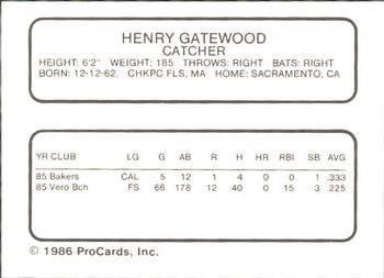 1986 ProCards Visalia Oaks #10 Henry Gatewood Back