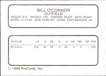 1986 ProCards Visalia Oaks #14 Bill O'Connor Back