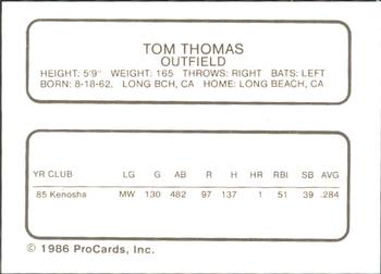 1986 ProCards Visalia Oaks #22 Tom Thomas Back