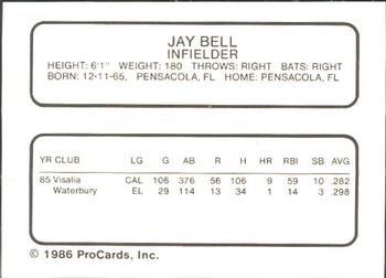 1986 ProCards Waterbury Indians #3 Jay Bell Back