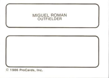 1986 ProCards Waterbury Indians #20 Miguel Roman Back