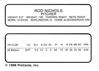 1986 ProCards Waterloo Indians #20 Rod Nichols Back