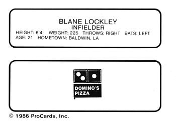 1986 ProCards Watertown Pirates #12 Blane Lockley Back