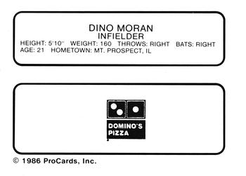 1986 ProCards Watertown Pirates #13 Dino Moran Back