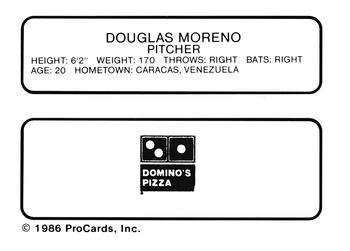 1986 ProCards Watertown Pirates #14 Douglas Moreno Back