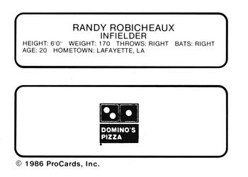 1986 ProCards Watertown Pirates #18 Randy Robicheaux Back