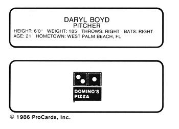 1986 ProCards Watertown Pirates #4 Daryl Boyd Back