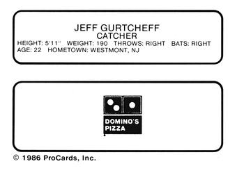 1986 ProCards Watertown Pirates #8 Jeff Gurtcheff Back