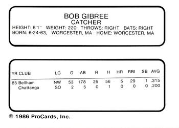 1986 ProCards Wausau Timbers #11 Bob Gibree Back