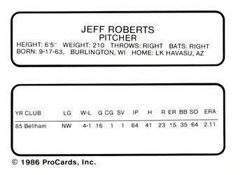 1986 ProCards Wausau Timbers #19 Jeff Roberts Back