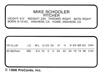 1986 ProCards Wausau Timbers #21 Mike Schooler Back