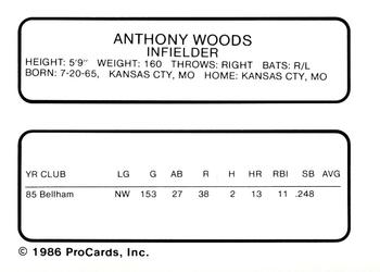 1986 ProCards Wausau Timbers #28 Anthony Woods Back