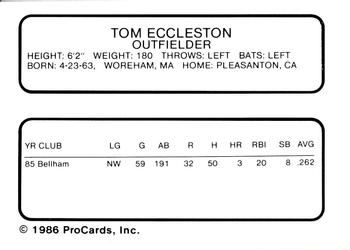 1986 ProCards Wausau Timbers #9 Tom Eccleston Back