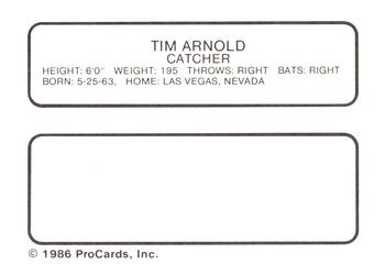 1986 ProCards West Palm Beach Expos #2 Tim Arnold Back